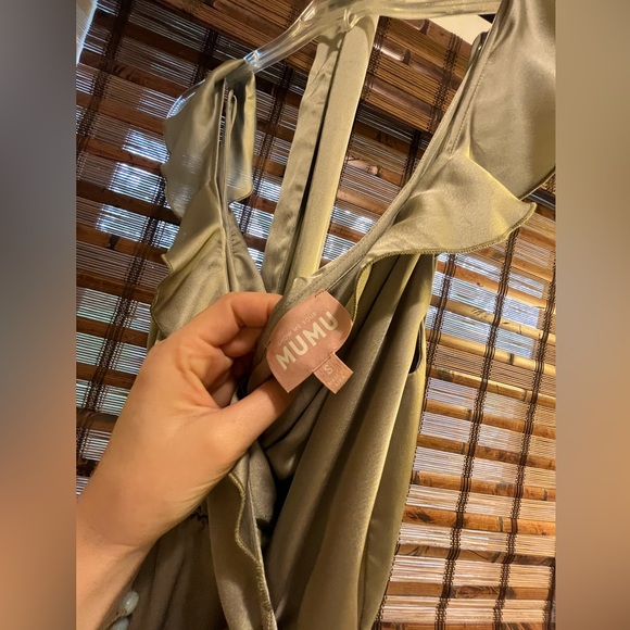 SMALL Samantha Ruffle Wrap Dress - Moss Green Luxe Satin - Show Me Your MuMu - Picture 3 of 4